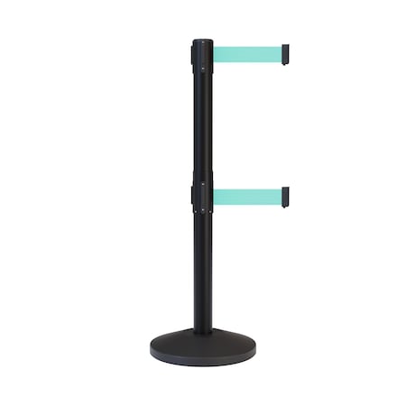 Montour Line Stanchion Dual Belt Barrier Black Post 13ft. Lt Grn Belt ES400D-BK-LGN-130